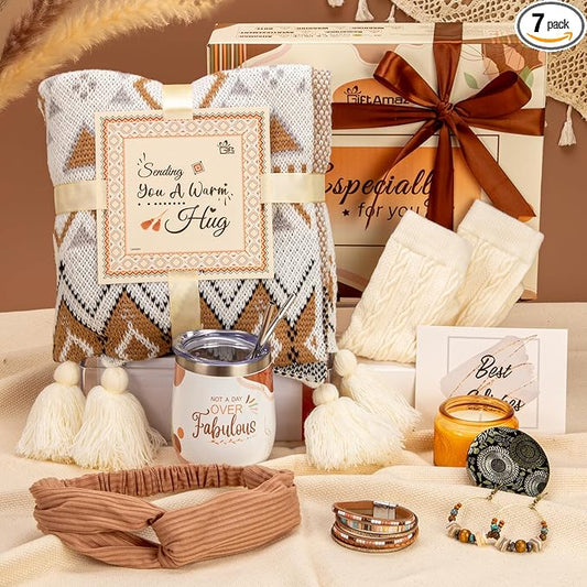 GiftAmaz Boho Gifts for Women, Self Care Gifts Get Well Soon Gift Basket, Include Bohemian Tumbler and Blanket, Fall Western Gift, Unique Birthday Christmas Gifts for Women Friends Wife Mom
