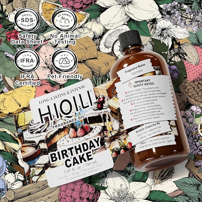 HIQILI Birthday Cake Fragrance Oil for Diffusers, Candle & Soap Making, Add to Aromatic Air Freshener Spray, Premium Grade - 5.07 Fl Oz