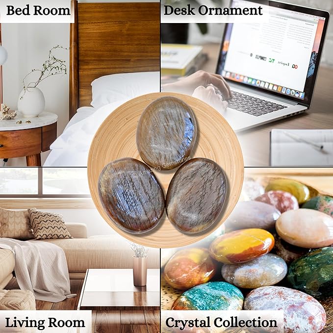 Amazing Gemstone Sun Moonstone Crystals and Healing Stones - Large Palm Stone Crystals Piedra - Crystal for Good Luck, Balanced Positive Energy, Meditation - Unique Stocking Stuffers, Gifts for Women