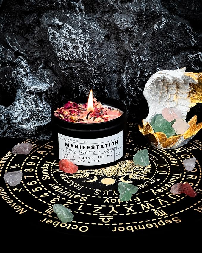 Crystal Soy Candles, Handmade Wishing Gifts, Wishing Law of Attraction, Moon Magic, Birthday Candle Gifts. (MANIFESTATION)