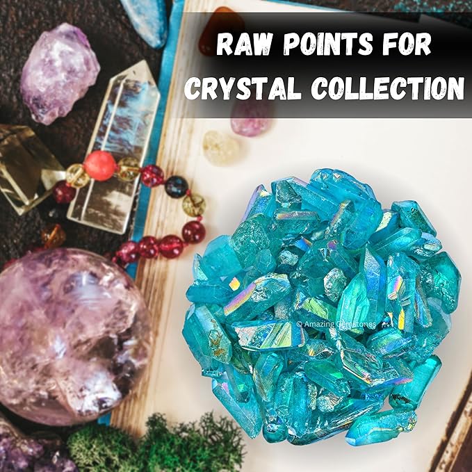 Amazing Gemstone 2 Pieces Aqua Aura Quartz Raw Pencil Points Crystals and Healing Stones, Natural Rocks for Meditation and DIY Raw Point Stones and Crystals