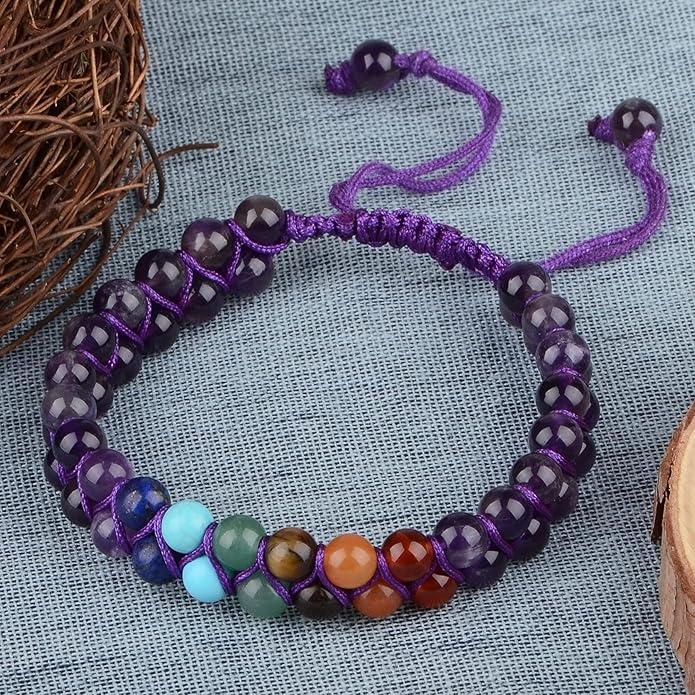MASSIVE BEADS Double Layer Natural Chakra Healing Power Crystals Macrame Bracelet Yoga Stone Beads Gemstone Meditation Relax Anxiety Bangle for Unisex Women Men