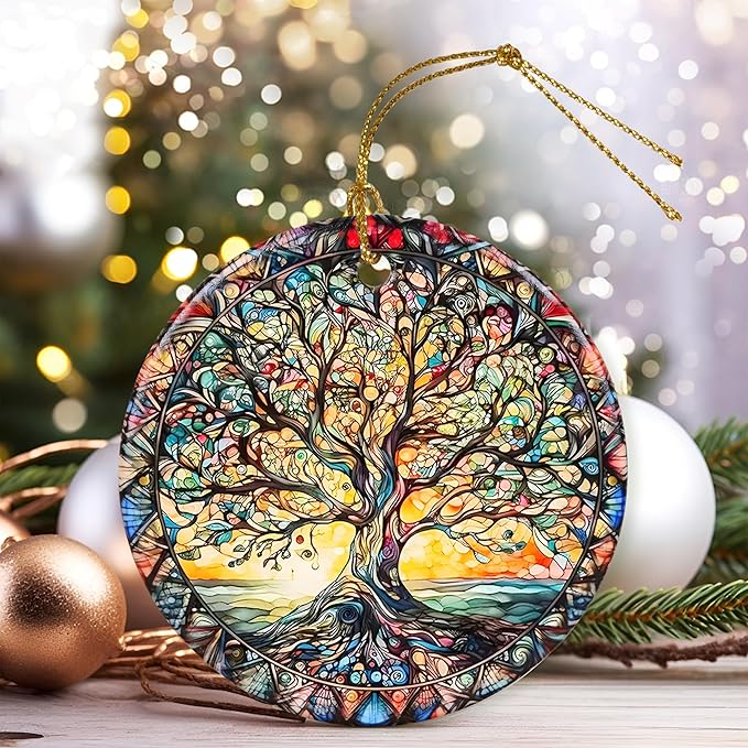 Colorful Ceramic Tree of Life Christmas Ornament, Tree of Life Ornaments for Christmas Tree, Christmas Holiday Decor, Tree of Life Gifts, Christmas Ornament Gift Ideas - Pattern C