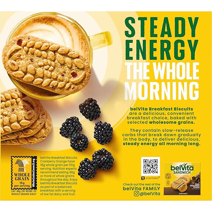 belVita Breakfast Bars Biscuits, Cranberry Orange, 30 Total Packs, 6 Boxes (4 Biscuits Per Pack)