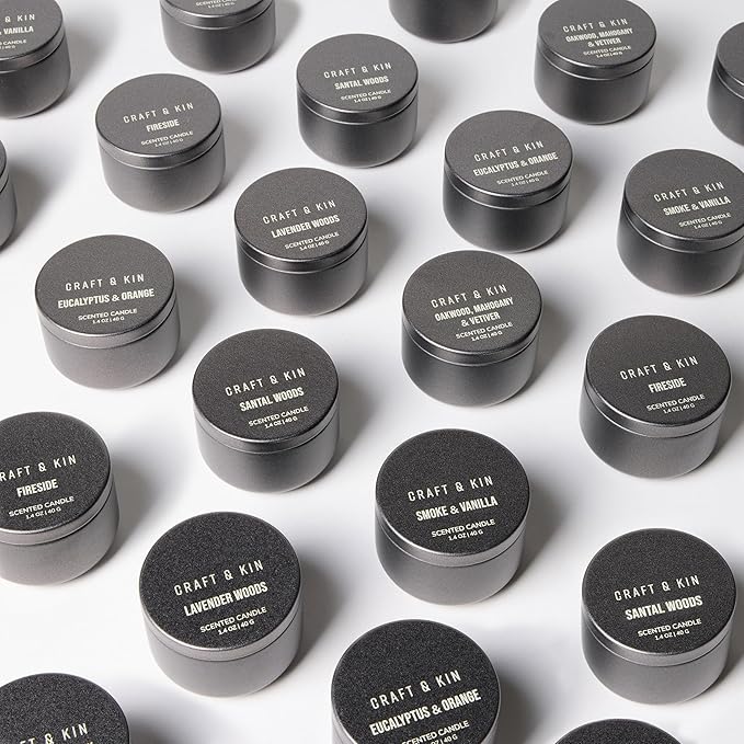 Craft & Kin Scented Votive Candles - Set of 6 | Small Luxury Fall Scented Candles Gifts, Assorted Scents, 15-20 Hours Burn Time Each