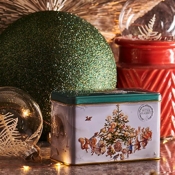 New English Teas Peter Rabbit & Friends Christmas Tree Tea Tin with 40 English Breakfast Teabags