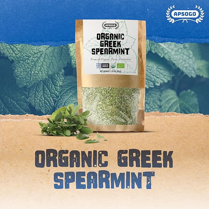 APSOGO Organic Spearmint - Premium Greek Herbal Tea & Culinary Mint - Naturally Sweet Aroma - 1.76oz