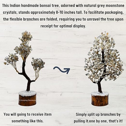 Amazing Gemstone Crystals and Healing Stones Birthday Gifts for Women - Grey Moonstone Crystal Tree of Life Home Decor Stocking Stuffers, Bookshelf, Room, Meditation Gift Mom, Unique Birthday Gifts