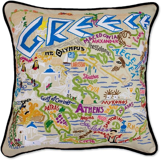 Catstudio Greece Embroidered Decorative Throw Pillow