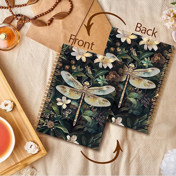 Dragonfly Gifts Notebook Journal Dragonfly Gifts for Women Spiral Notebook, Vintage Floral Botanical Dragonflies Notebooks Gifts for Women Girls, Dragonflies School Office Supplies, 6x8.2In