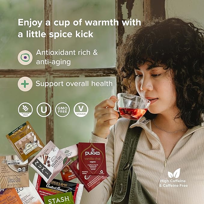 Chai Tea Sampler by Sippingly – 40 Tea Bags, 10 Delicious Chai Blends – Chai Tea Assortment Gift Set – All-Natural, Vegan, Kosher, Gluten-Free – Ideal Gift for Chai Enthusiasts Who Crave Rich, Aromatic Tea Experiences