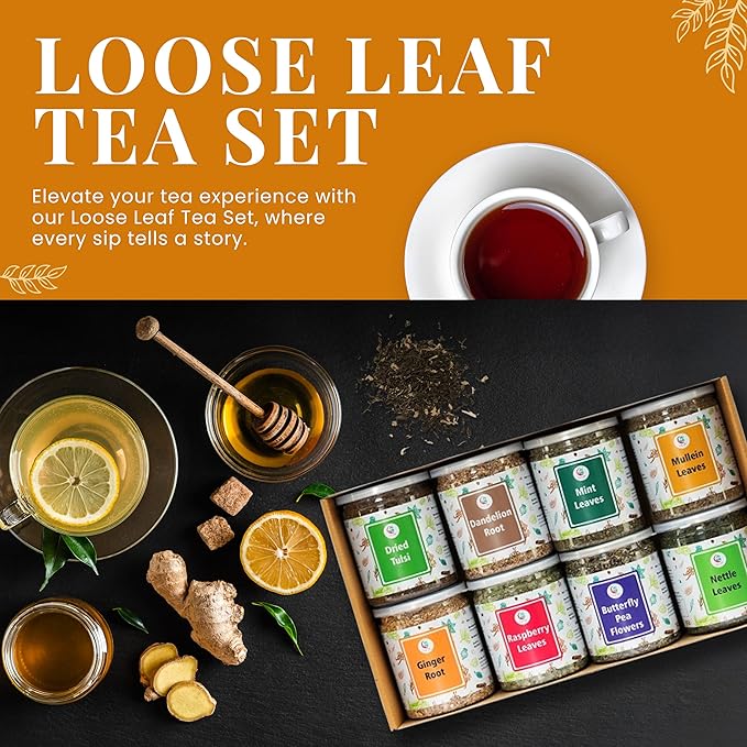 Loose Leaf Tea Set | Upto 450 Servings | Set of 8 teas for Wellness and Flavor Enthusiasts | Experience Blissful Infusion & Refreshing Aromatic Teas! | 100% Natural Ingredients | by Yogi's Gift®