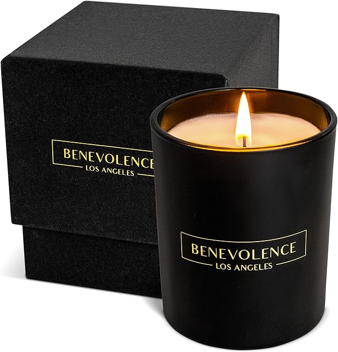 Benevolence LA Lavender & Lilac Scented Candle | Soy Candles, Black Candle for Home | Gifts for Women and Men | Home Fragrance | Aromatherapy | Bathroom Freshener | 8oz, 45 Hour Burn