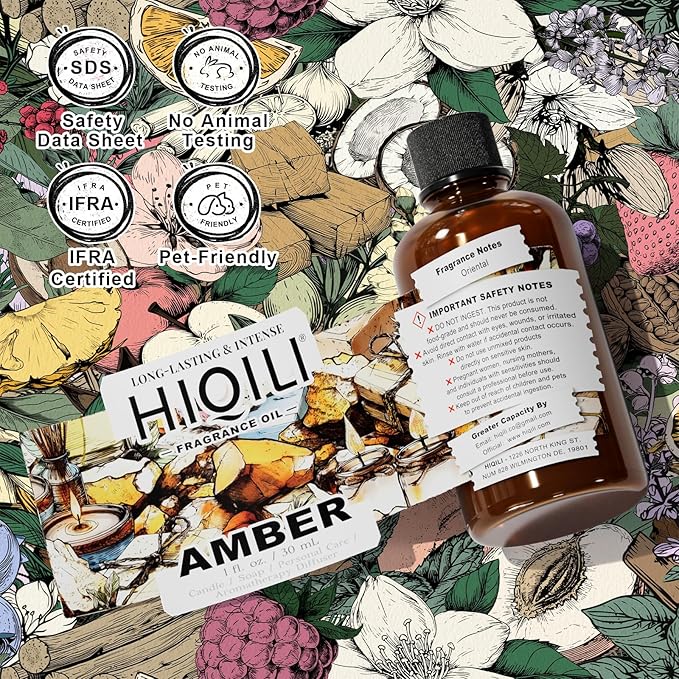HIQILI Amber Fragrance Oil for Candle, Perfume, Soap Making, Hotel Scents for Essential Oil Diffuser & Aromatherapy - 1 Fl Oz