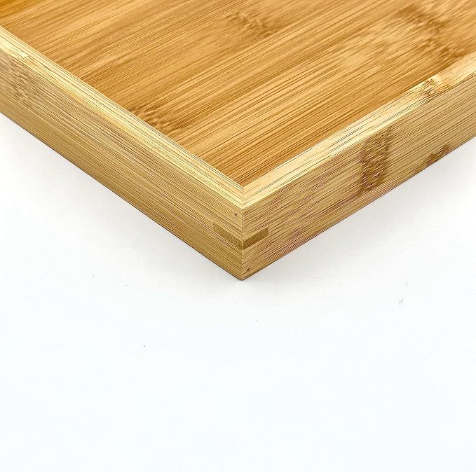 Bam & Boo Natural Bamboo Serving Tray Modern Rectangular (Bamboo, 9.8” x 5.9" x 1.2") for Food, Drinks, Decor, Vanity in Home, Kitchen, Bathroom, Coffee Table, Bed