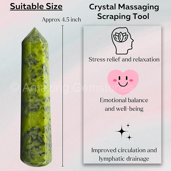 Amazing Gemstone Green Jade Crystal Wand Massage Stick - Pelvic Wand Gua Sha for Adults - Crystals and Healing Stones Massage Wands for Adults Gifts (Pointed)