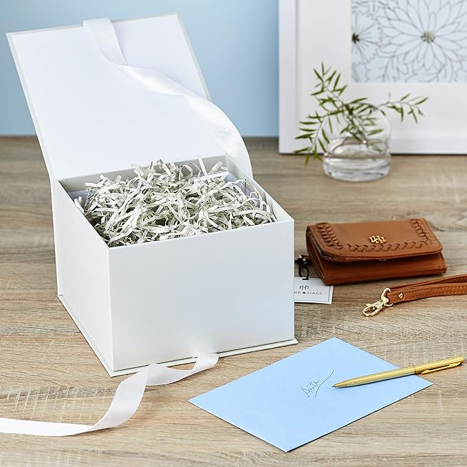 Hallmark Medium Gift Box with Lid and Shredded Paper Fill (Grey White 7 inch Box) for Weddings, Bridal Showers, Graduations, Birthdays, Bridesmaids Gifts, All Occasion (Pack of 12)
