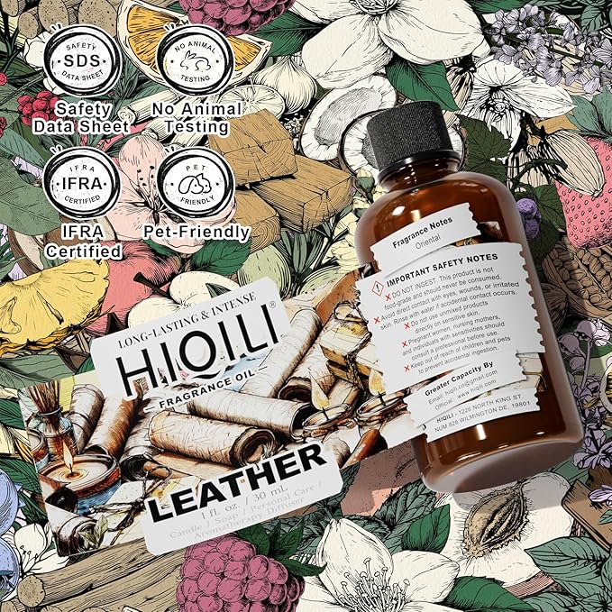 HIQILI Leather Fragrance Oil, Men's Scent, for Car Air Freshener Use, Soap, Candle, and Long-Lasting Perfume Making - 1 Fl Oz