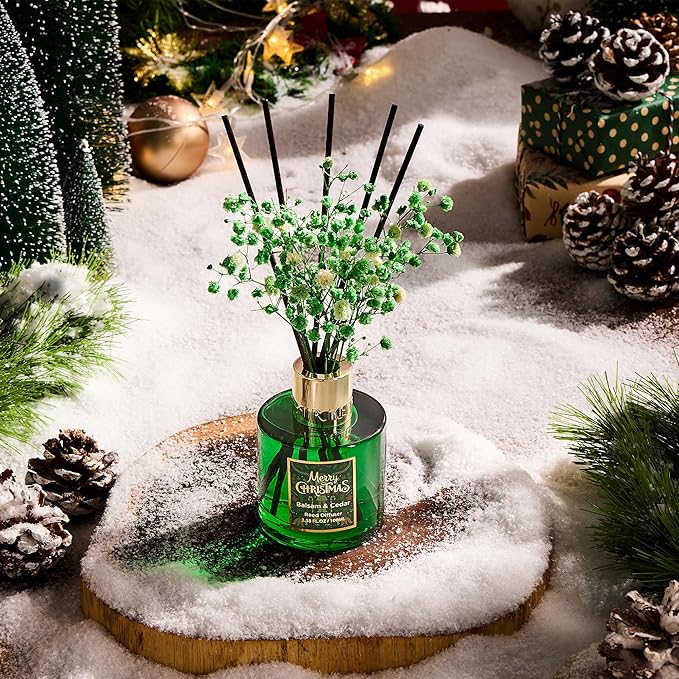 Airkeep Christmas Reed Diffuser Set,3.38 fl oz (100 ml) Reed Diffuser - Balsam&Cedar Oil Diffusers with 8 Reed Sticks, Home Fragrance Reed Diffuser for Bathroom Shelf Decor