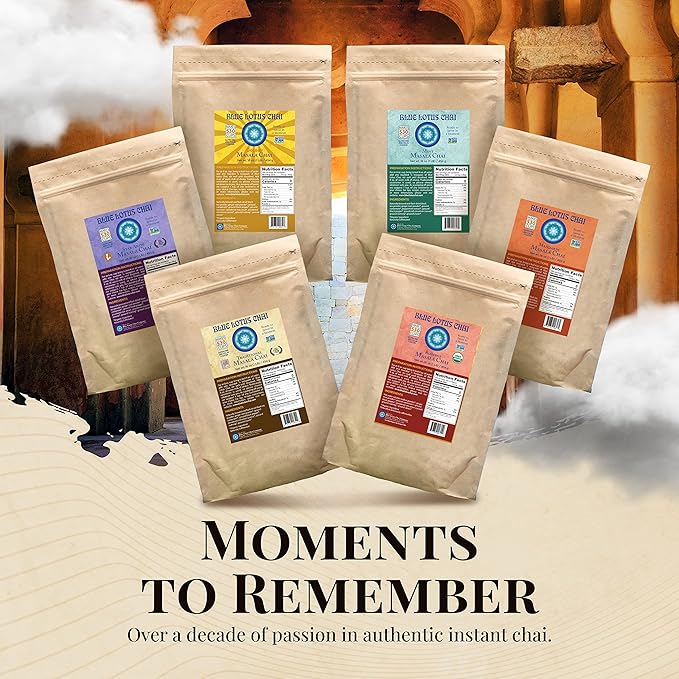 Blue Lotus Chai - Traditional Masala Chai - Makes 530 Cups - 1 Pound Bulk Bag Masala Spiced Chai Powder with Organic Spices - Instant Indian Tea No Steeping - No Gluten