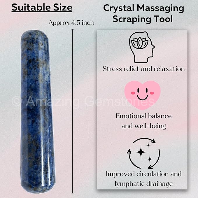 Amazing Gemstone Sodalite Crystal Wand Massage Stick - Pelvic Wand Gua Sha for Adults - Crystals and Healing Stones Massage Wands for Adults Gifts (Smooth)