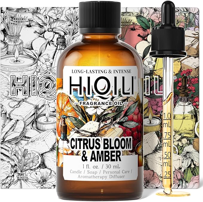 HIQILI Citrus Bloom & Amber Fragrance Oil for Candle, Soap Making, Floral Scent, Essential Oil Diffuser Use, Hair Care - 1 Fl Oz