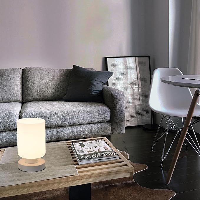 Cordless Bedside Lamp, Portable Rechargeable Table Lamps for Bedroom for Night Stands, Touch Stepless Dimmable Desk Lamp, Warm LED Bulb, Cylindrical Shape, 1 Set, White