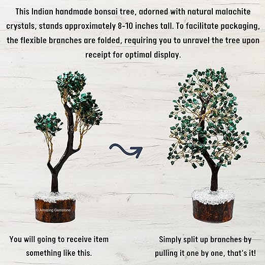 Amazing Gemstone Crystals and Healing Stones Birthday Gifts for Women - Malachite Crystal Tree of Life Home Decor Stocking Stuffers, Bookshelf, Room, Meditation Gift for Dad, Unique Birthday Gifts