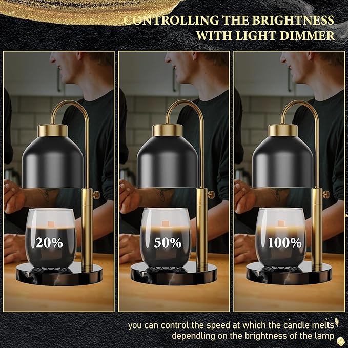 Candle Warmer Lamp, Mother's Day Gifts,with 2 Bulbs,Timer & Dimmer,Compatible with Large Yankee Candle Jars,3 Wick Candles,Height Adjustable Electric Top Melter,110-120v, (Black Marble)