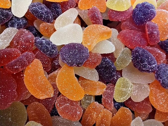 Assorted Jelly Fruit Shaped Candy - 1.5 lbs of Sugar Dusted Orange Raspberry Pear Pineapple Grape Chewy Candy