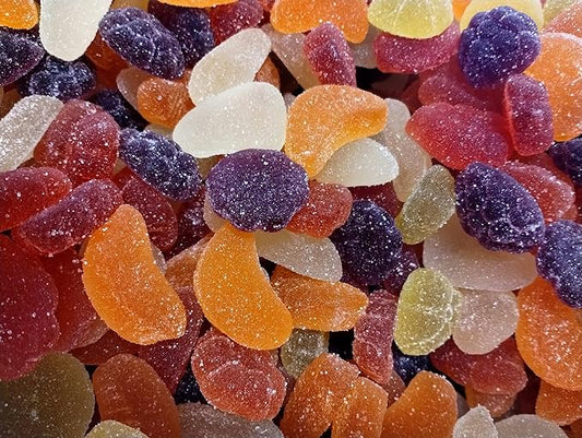 Assorted Jelly Fruit Shaped Candy - 1.5 lbs of Sugar Dusted Orange Raspberry Pear Pineapple Grape Chewy Candy