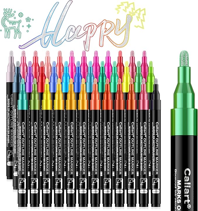 Caliart 36 Colors Outline Glitter Markers, Shimmer Metallic Glitter Pens Gifts Trendy Stuff, Cool Fun Craft Arts Supplies Set