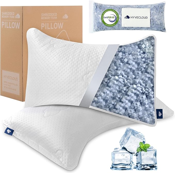 Cooling Memory Foam Pillows for Deep Sleep Bed Pillow forNeck Support with Removable & Washable Cover Cooling Pillow for Neck PainRelief Pillow for Shoulder & Back Queen+Extra Fill Pack of 2