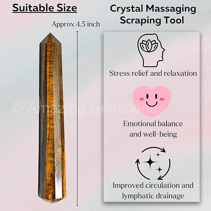 Amazing Gemstone Tiger Eye Crystal Wand Massage Stick - Pelvic Wand Gua Sha for Adults - Crystals and Healing Stones Massage Wands for Adults Gifts (Pointed)