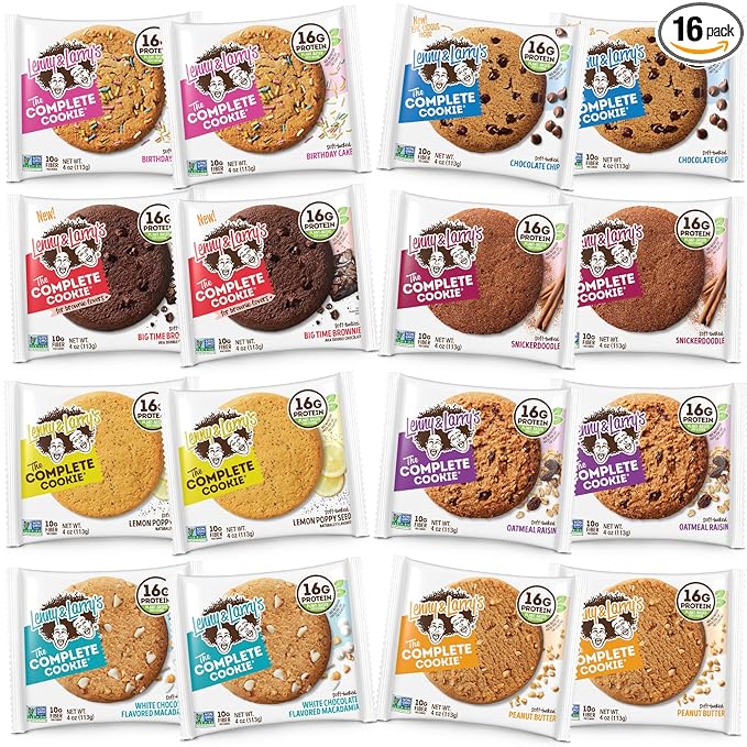 Lenny & Larry's The Complete Cookie, 8 Flavor Variety Pack, Soft Baked, 16g Plant Protein, Vegan, Non-GMO, 4 Ounce Cookie (Pack of 16)