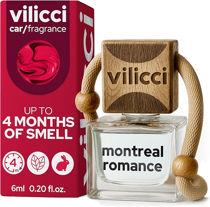 Vilicci Car Air Freshener | Luxurious Auto Perfume | Premium Hanging Air Freshener | Long Lasting Fragrance for Auto and Home | 1 Bottle of Car Scent (1 Count (Pack of 1), Montreal Romance)
