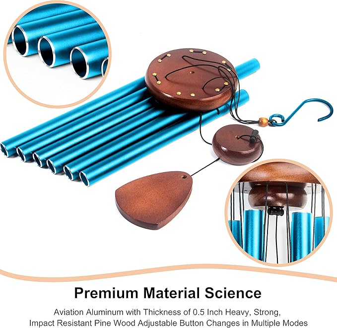 Large Aluminium Wind Chimes 37 Inches to Create a Zen Atmosphere Suitable for Outdoor, Garden, Patio Decoration. Classic Wind Chimes with Wind Catcher Suitable as A Gift for Unisex(Blue)