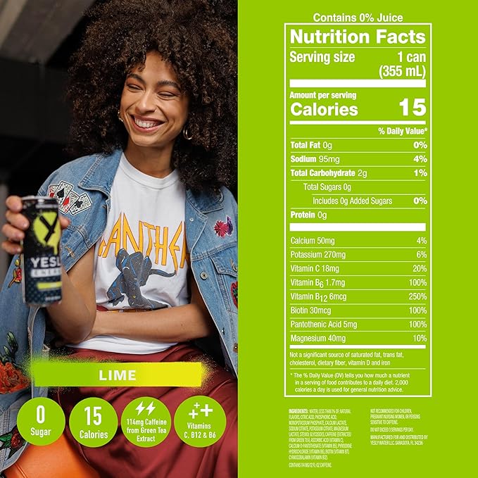 Yesly Energy Drink, Variety Pack, Naturally Flavored Sparkling Energy Drink With Electrolytes, Magnesium, Potassium, Vitamin C, B6 & B12, Natural Caffeine From Green Tea, 12 Fl Oz Cans, 12 Pack