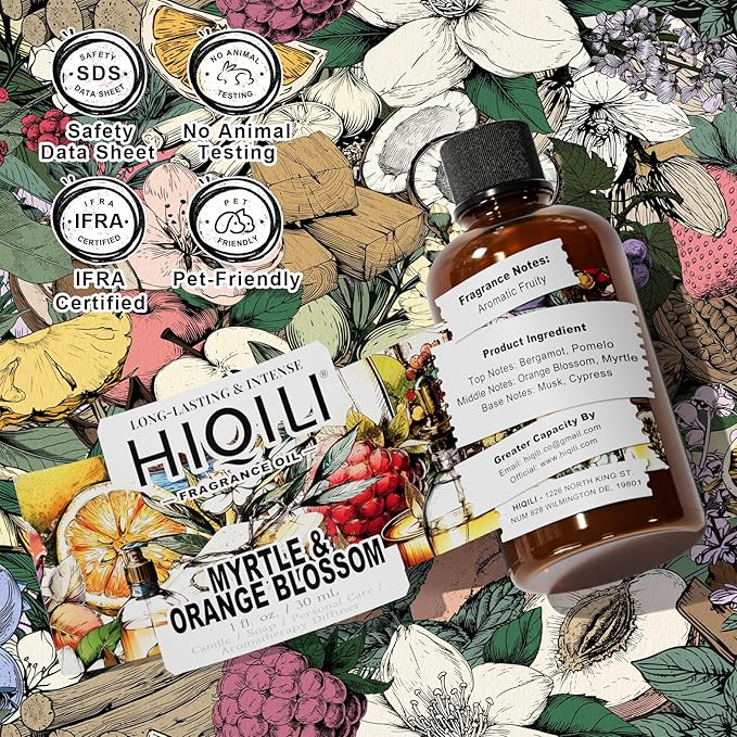 HIQILI Myrtle & Orange Blossom Fragrance Oil for Diffuser, Inspired by D.or Tera-Bella, Candle & Soap Making, Long-Lasting Citrus Floral Scent - 1 Fl Oz