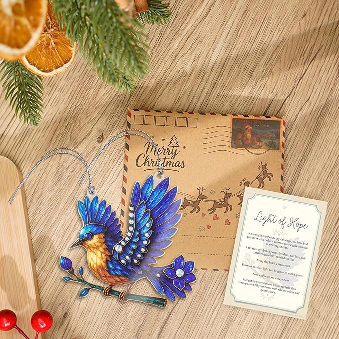 Bluebird Ornament - Sapphire Wing Songbird – Gift for bird lovers – bluebird christmas ornament 2025– Suncatcher Effect Window – White elephant gifts - Xmas Tree Funny Decoration