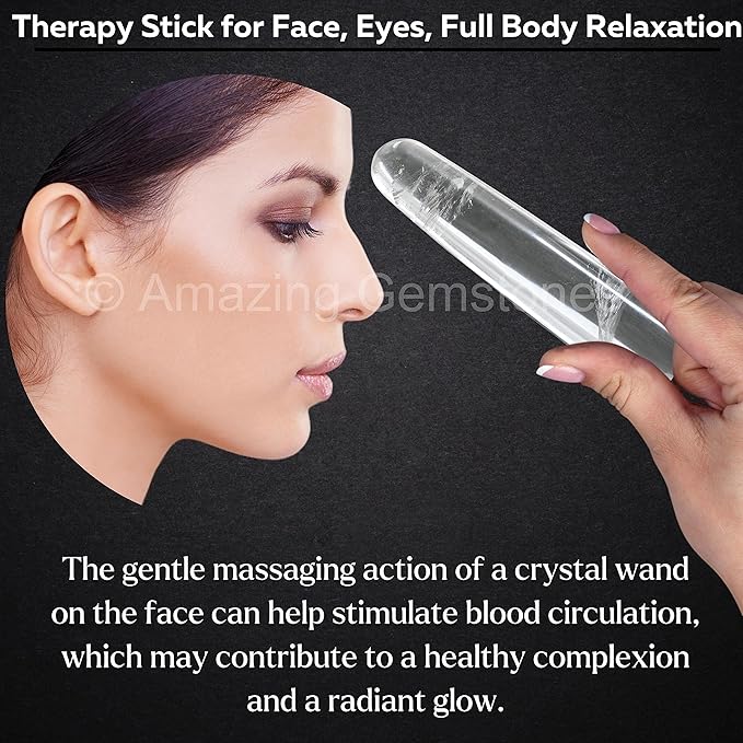 Amazing Gemstone Clear Quartz Crystal Wand Massage Stick - Pelvic Wand Gua Sha for Adults - Crystals and Healing Stones Massage Wands for Adults Gifts (Smooth)