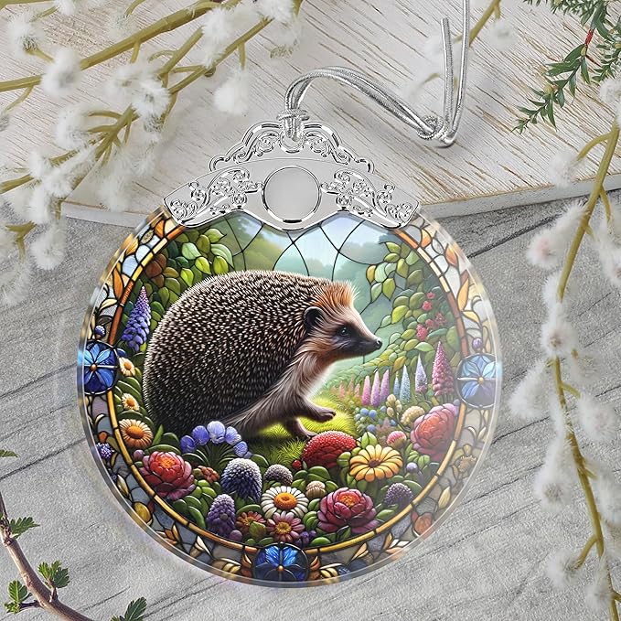 Christmas Ornament, 2025 Ornaments for Christmas Tree, Stained Glass Hanging Ornament, Holiday Ornaments, Unique Gift Idea - Hedgehog