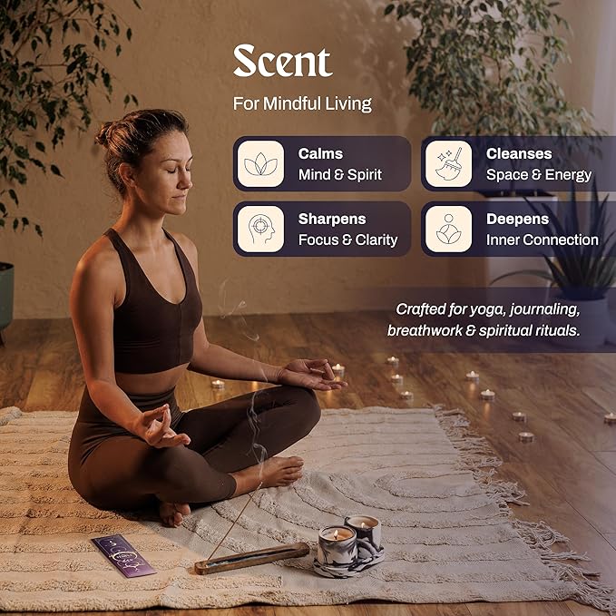 Lunar Soul Incense Sticks with Holder - Incense Stick Variety Pack of 6 (120 Insence-Sticks): Bergamot, Cedar, Jasmine, Lavender, Rose, Frankincense – Calm Mind, Meditation & Aromatherapy