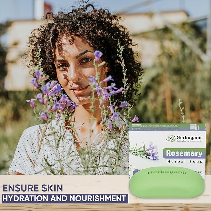 HERBOGANIC Rosemary Herbal Soap | Pack of 6 of 5oz soap Bar | Ideal for Men and Women, Soothing and Nourishing Soap for Moisturization