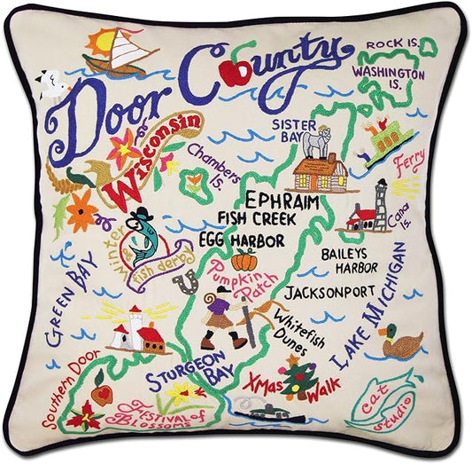 Catstudio Door County Embroidered Decorative Throw Pillow