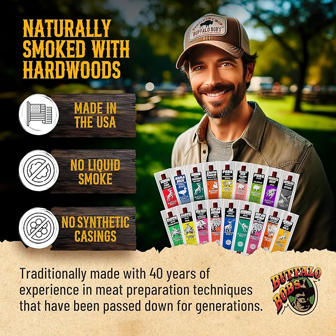 Buffalo Bob's Wild Game Meat Snacks (1oz Stick, 10 Pack) Exotic Variety Assortment Sampler, Gift for Men/Dad, Stocking Stuffer, Adventure Enthusiast