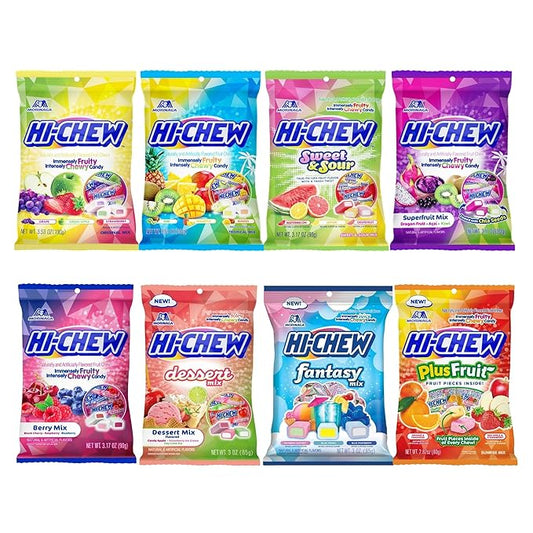 HI-CHEW Variety Mix, Pack of 8 Bags - 22 Flavors Including Dessert Mix - Unique Fun Soft & Chewy Halloween Candy - Immensely Juicy Fruity Candy Flavors - Individually Wrapped for Sharing