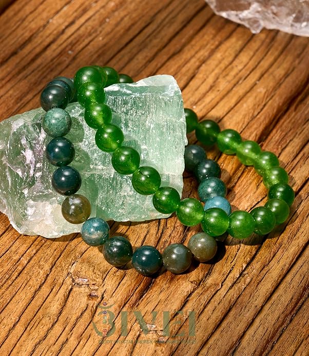 Bivei Natural Gemstone Semi Precious Healing Crystals Handmade Stretchy Round Beads Bracelet, Enhance Positive Energy