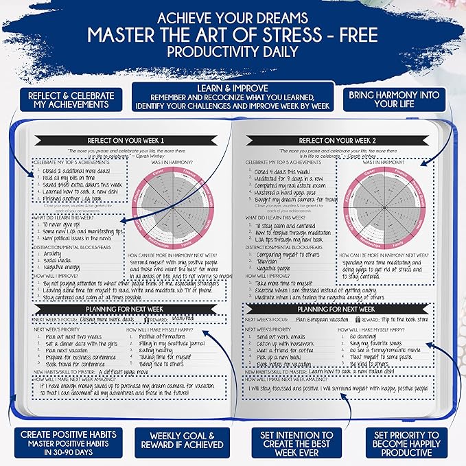 Adhd Daily Planner - A Self Care Personal Gratitude Journal to Increase Productivity and Success in Life & Work, Weekly & Monthly Undated Planner for Women and Men, Vision Board & Organizer + Stickers