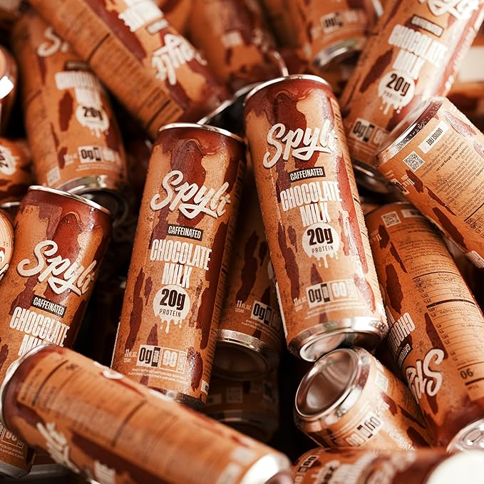 Spylt High Protein Chocolate Milk with 60mg Caffeine & 20g Protein - 90 Calories, Ready to Drink, Sugar Free, Lactose Free Milk, Perfect for Workout Recovery & Afternoon Pick Me Up - 12 Count